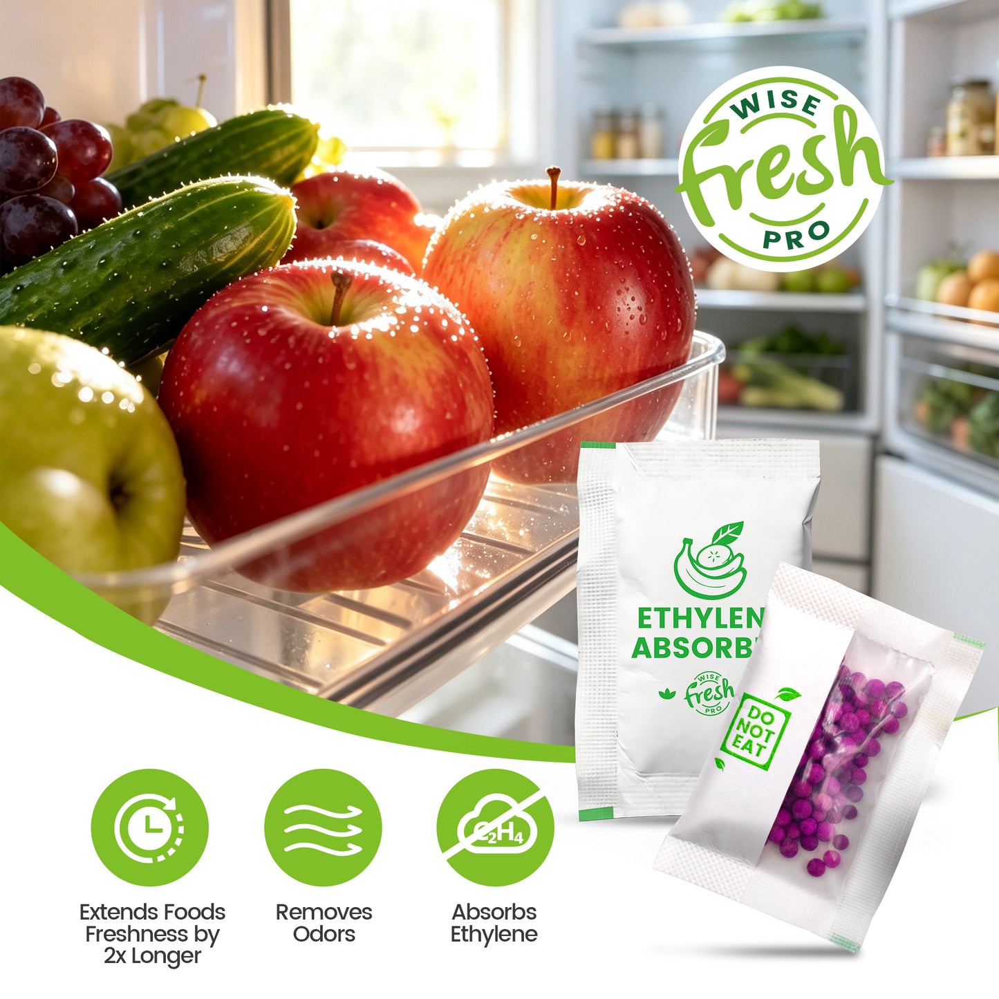 WiseFreshPro Ethylene Absorber for Fresher Fruits & Vegetables