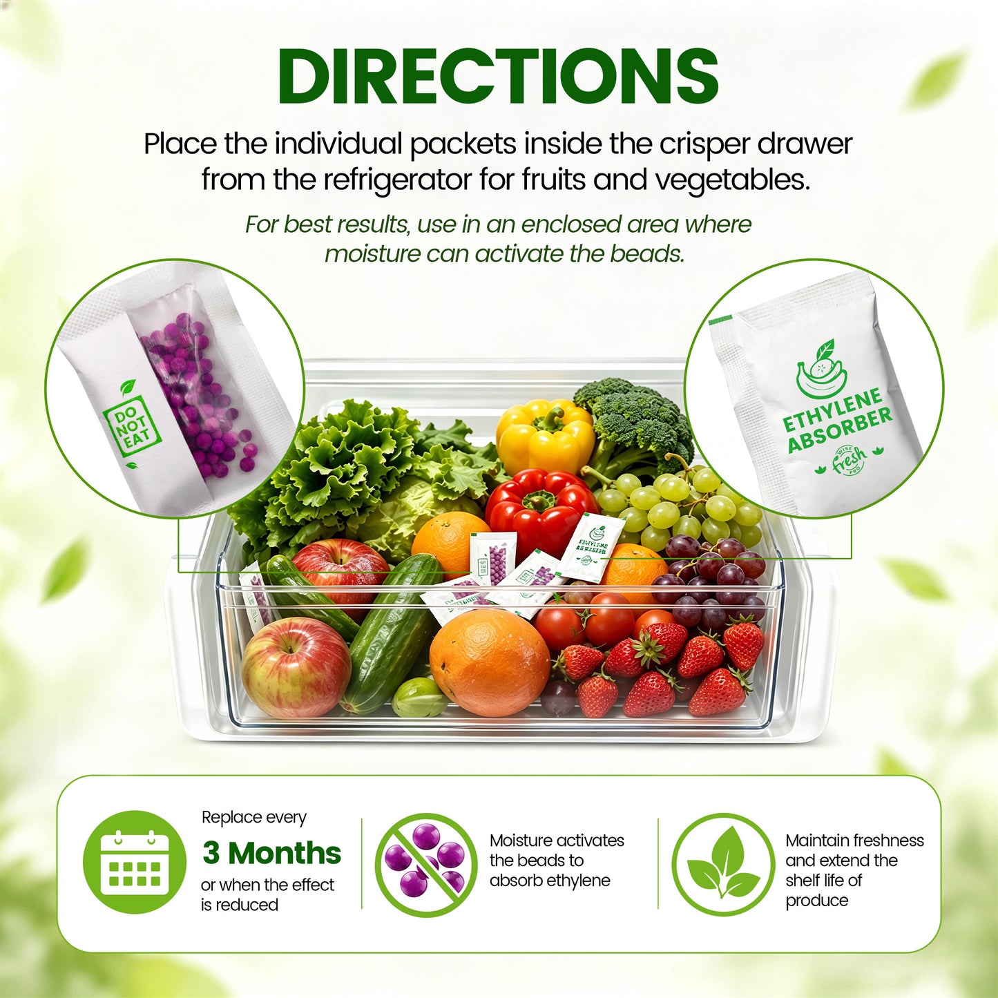 WiseFreshPro Ethylene Absorber for Fresher Fruits & Vegetables